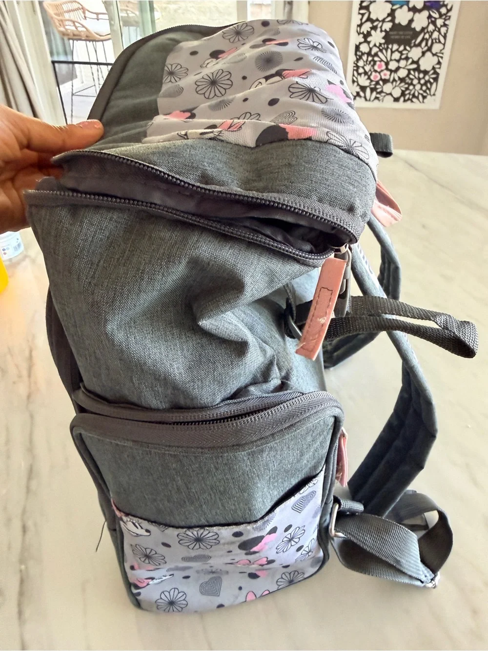 Minnie Mouse diaper bag- Gray & Pink or can be used as kids backpack for travel